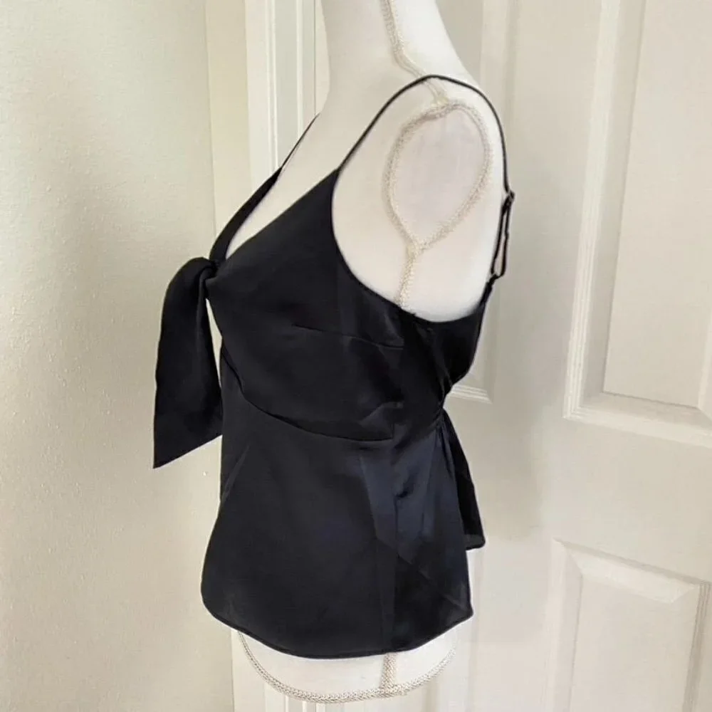 Abercrombie & Fitch Satin Tie Front Cami Black Sz Med - Picture 3 of 6